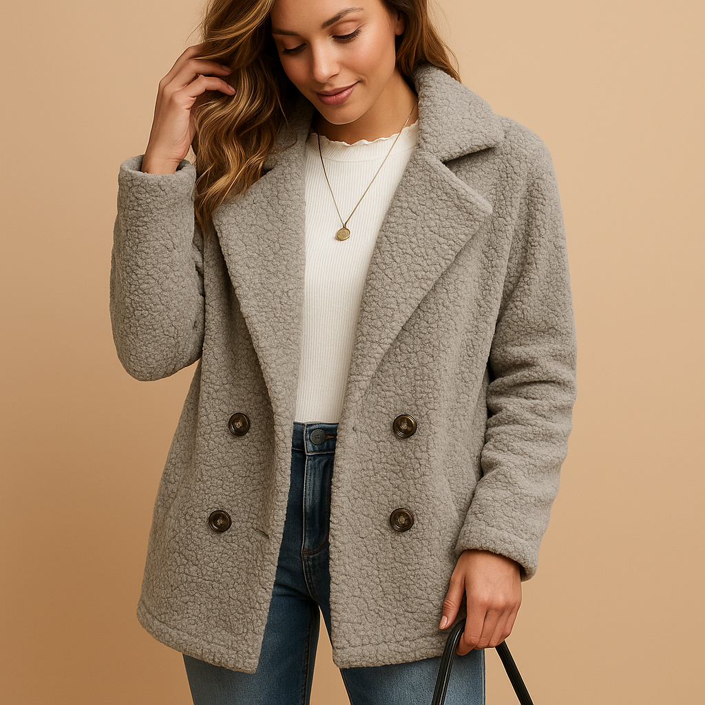 Short winter coat with button closure for women