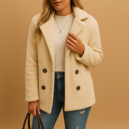 Short winter coat with button closure for women