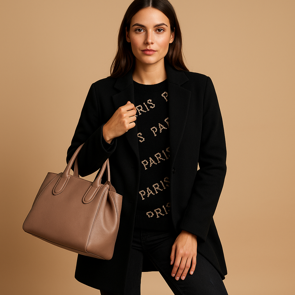 Long, elegant women's jacket with a classic cut