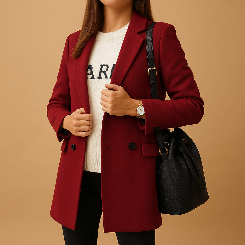 Long, elegant women's jacket with a classic cut