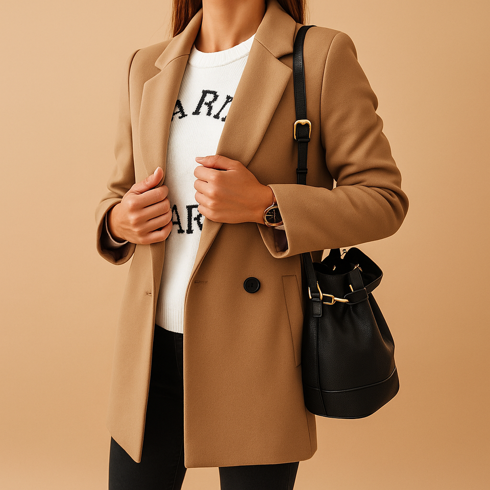 Long, elegant women's jacket with a classic cut