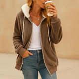 Long fleece vest with hood for women.