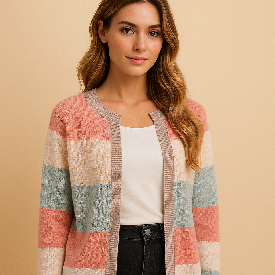 Long open women's cardigan with an elegant fit.