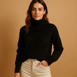Long knit-style turtleneck for women.