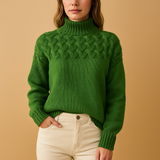 Long knit-style turtleneck for women.