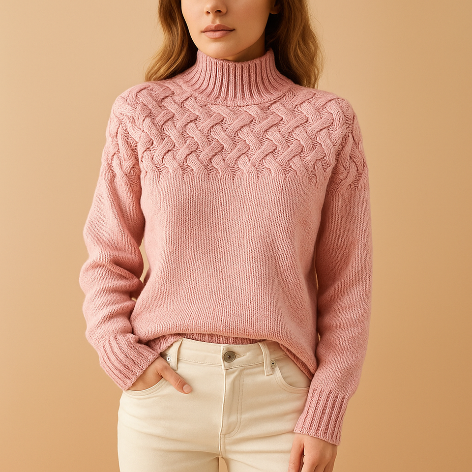 Long knit-style turtleneck for women.