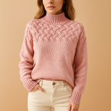 Long knit-style turtleneck for women.