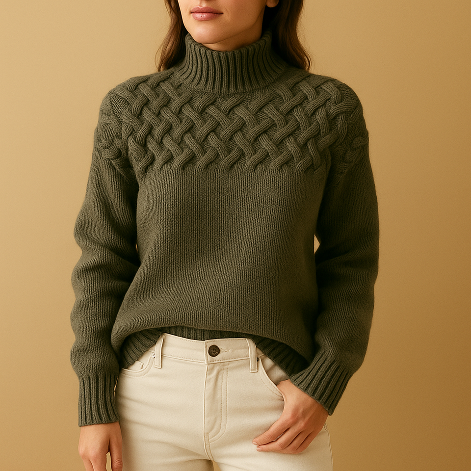 Long knit-style turtleneck for women.