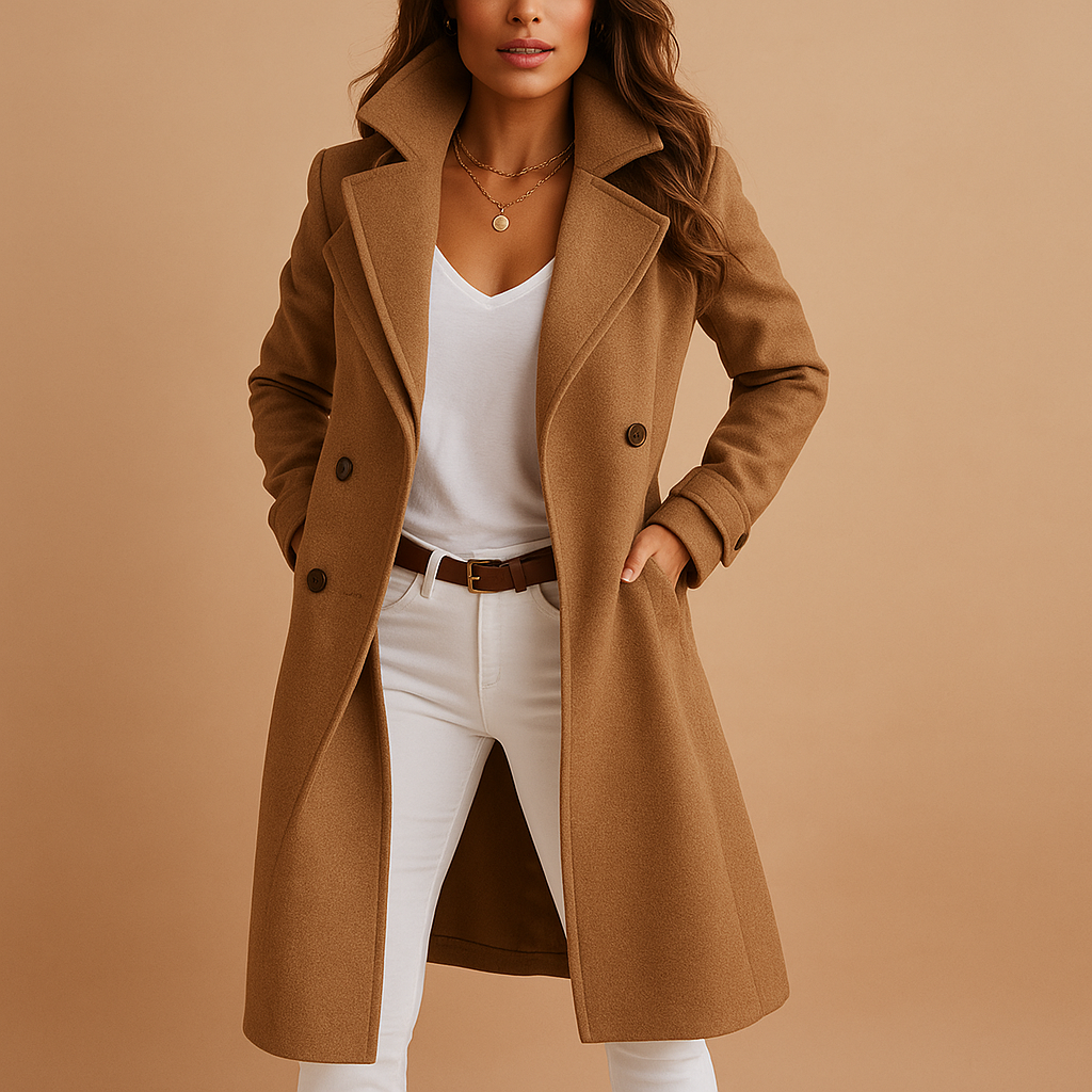 Long elegant women's coat with buttons