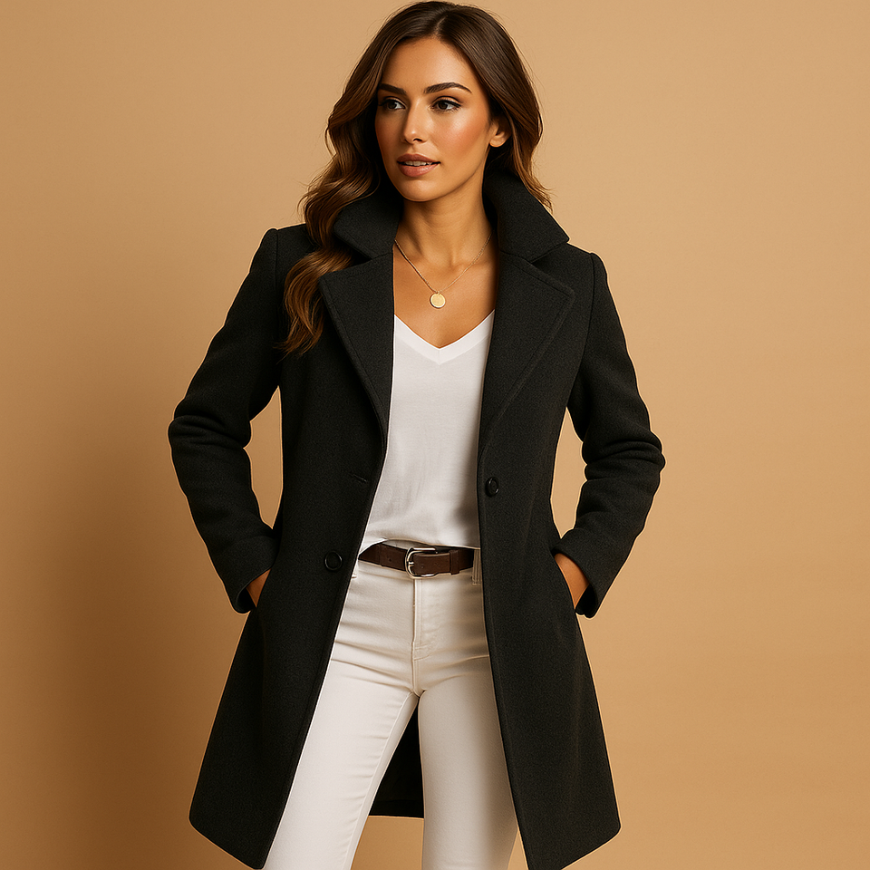 Long elegant women's coat with buttons