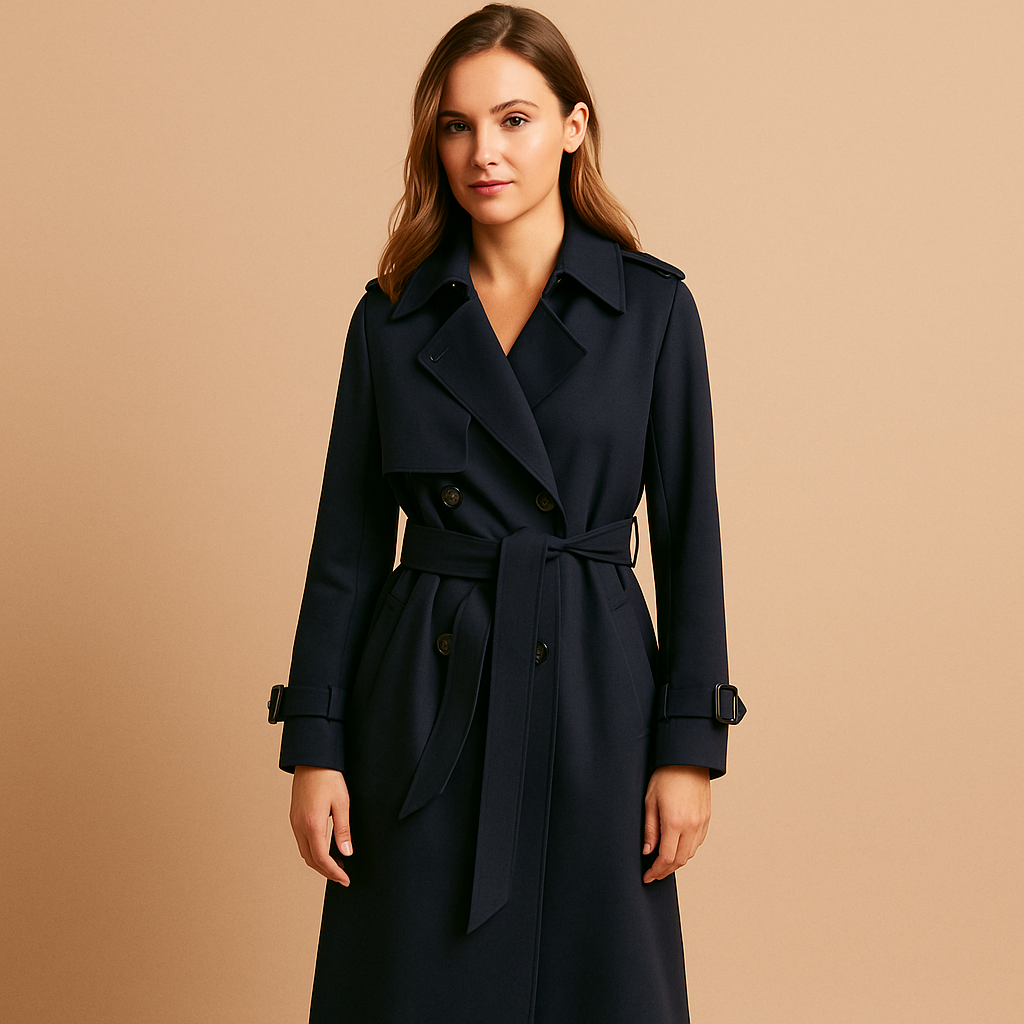 Long elegant winter coat with double buttons for women