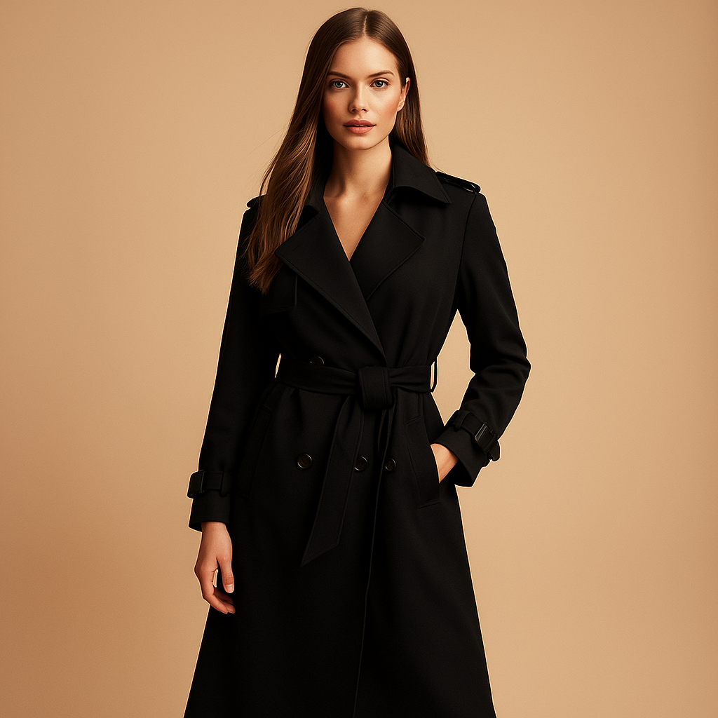 Long elegant winter coat with double buttons for women