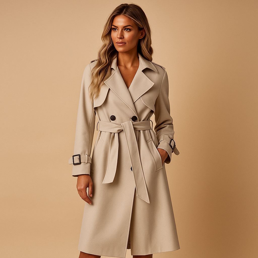 Long elegant winter coat with double buttons for women