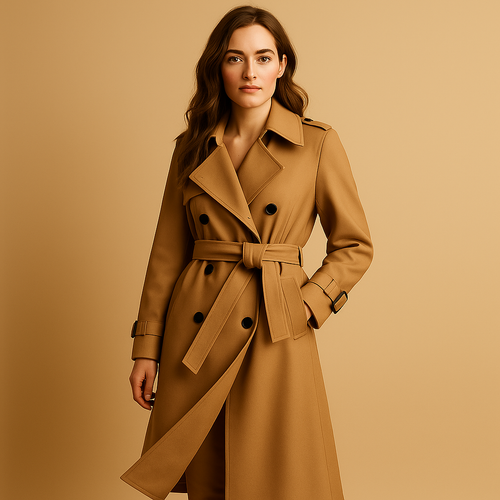 Long elegant winter coat with double buttons for women
