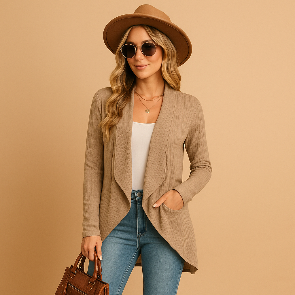Long knitted cardigan for women.