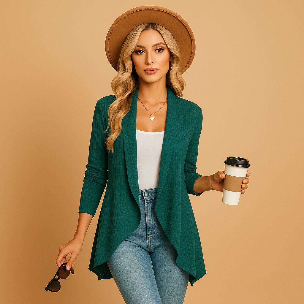 Long knitted cardigan for women.