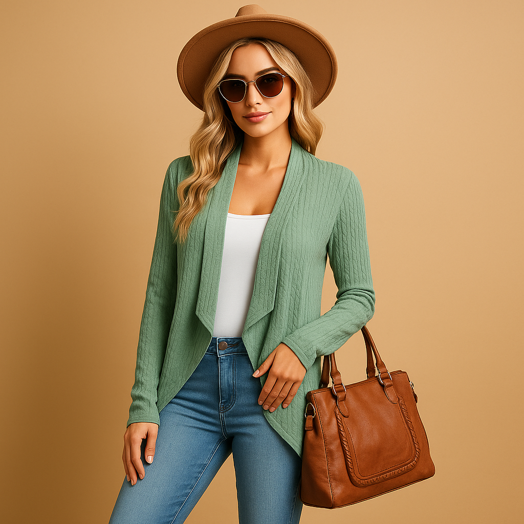 Long knitted cardigan for women.