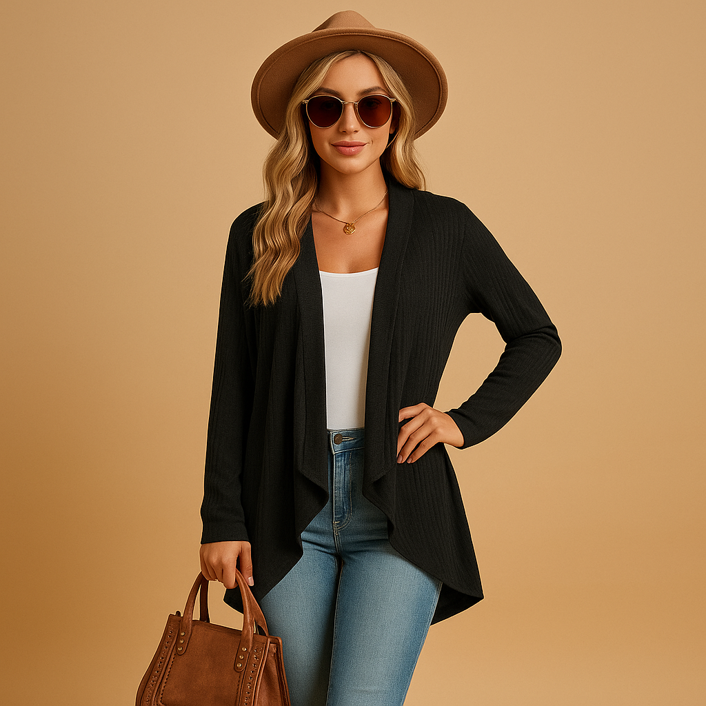 Long knitted cardigan for women.