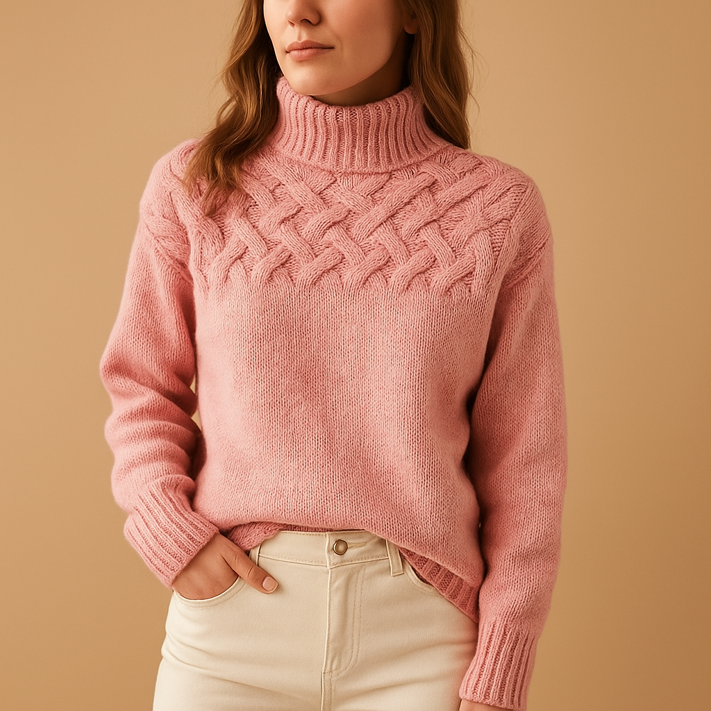 Long knitted sweater with turtleneck for women