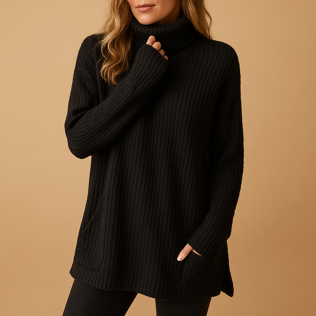 Long knitted sweater with print for women.