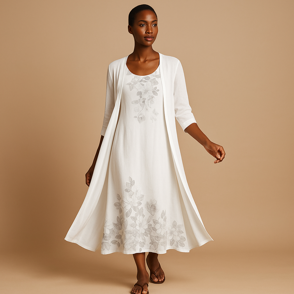 Long dress with blouse jacket for women.