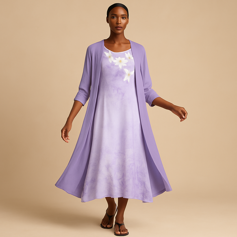 Long dress with blouse jacket for women.