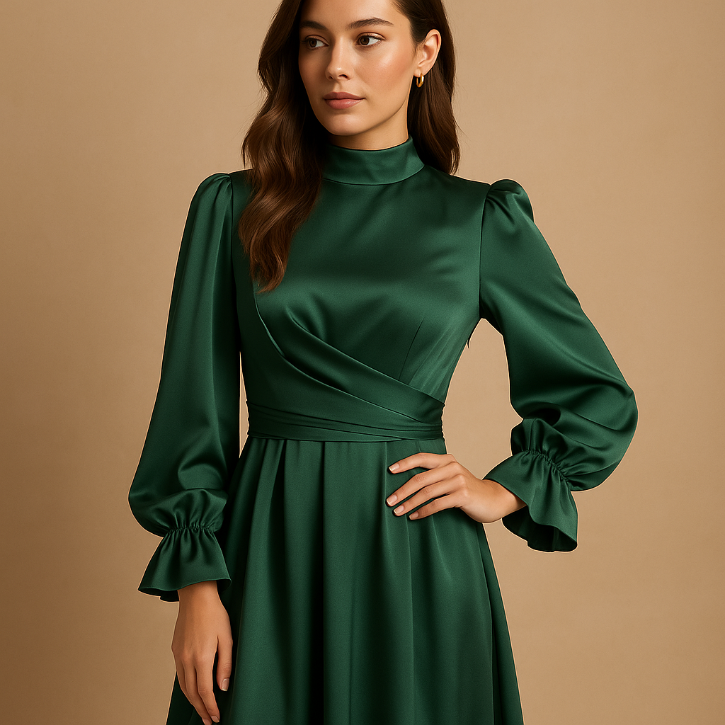 Long dress with waistband and elegant cut for women.