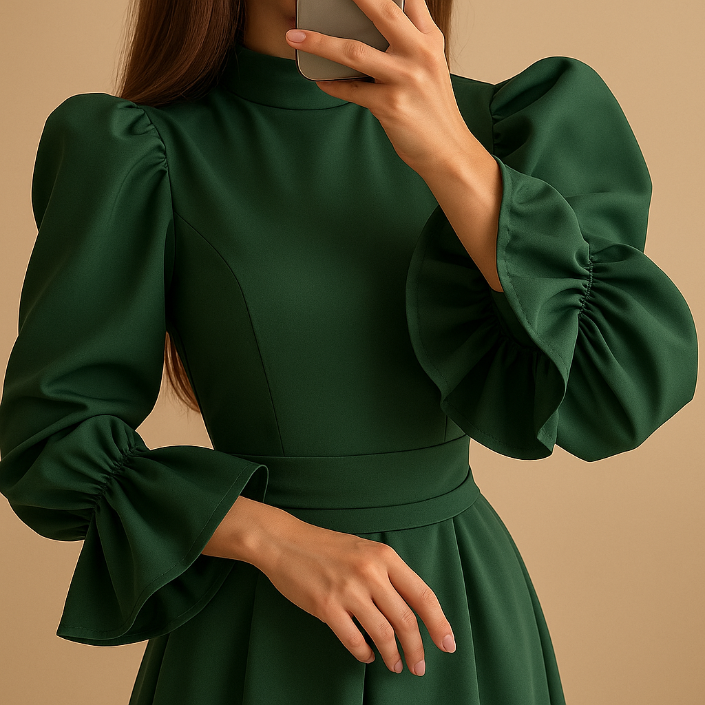 Long dress with waistband and elegant cut for women.