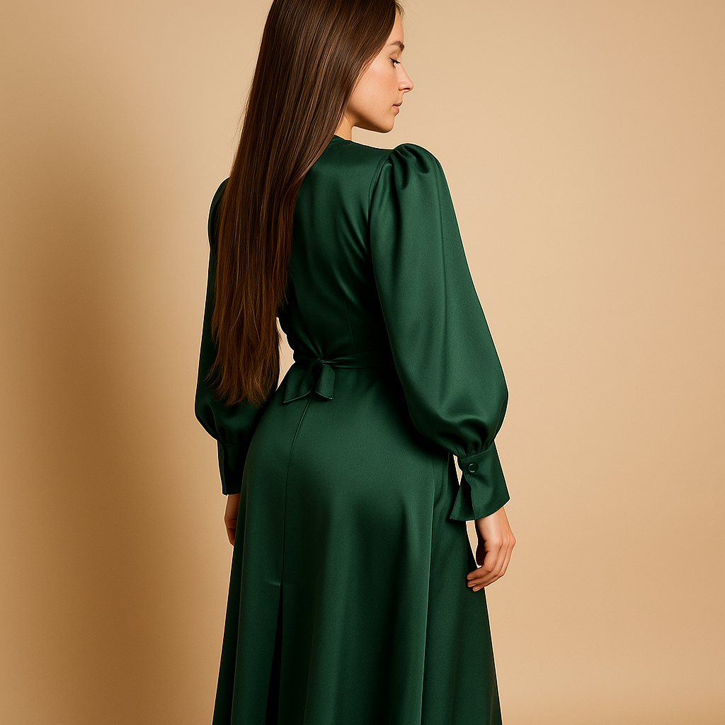 Long dress with waistband and elegant cut for women.