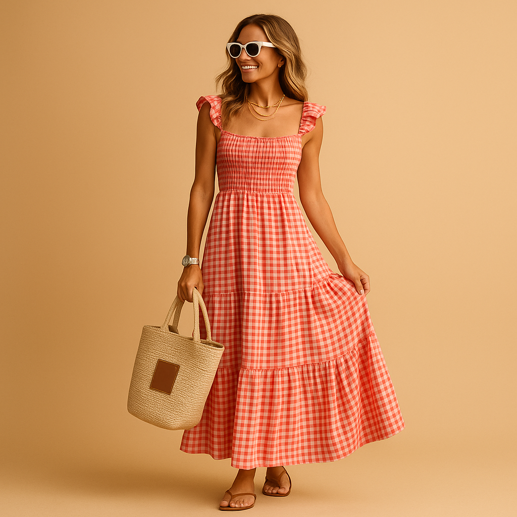 Long sleeveless summer dress with an elegant fit for women.