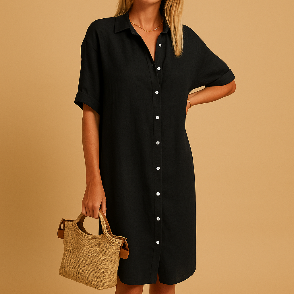 Long shirt dress with short sleeves for women.