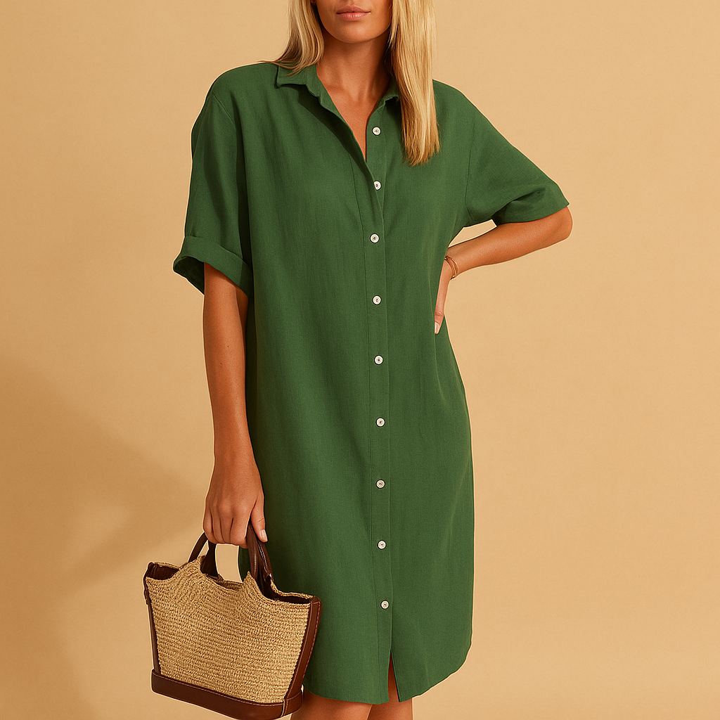Long shirt dress with short sleeves for women.