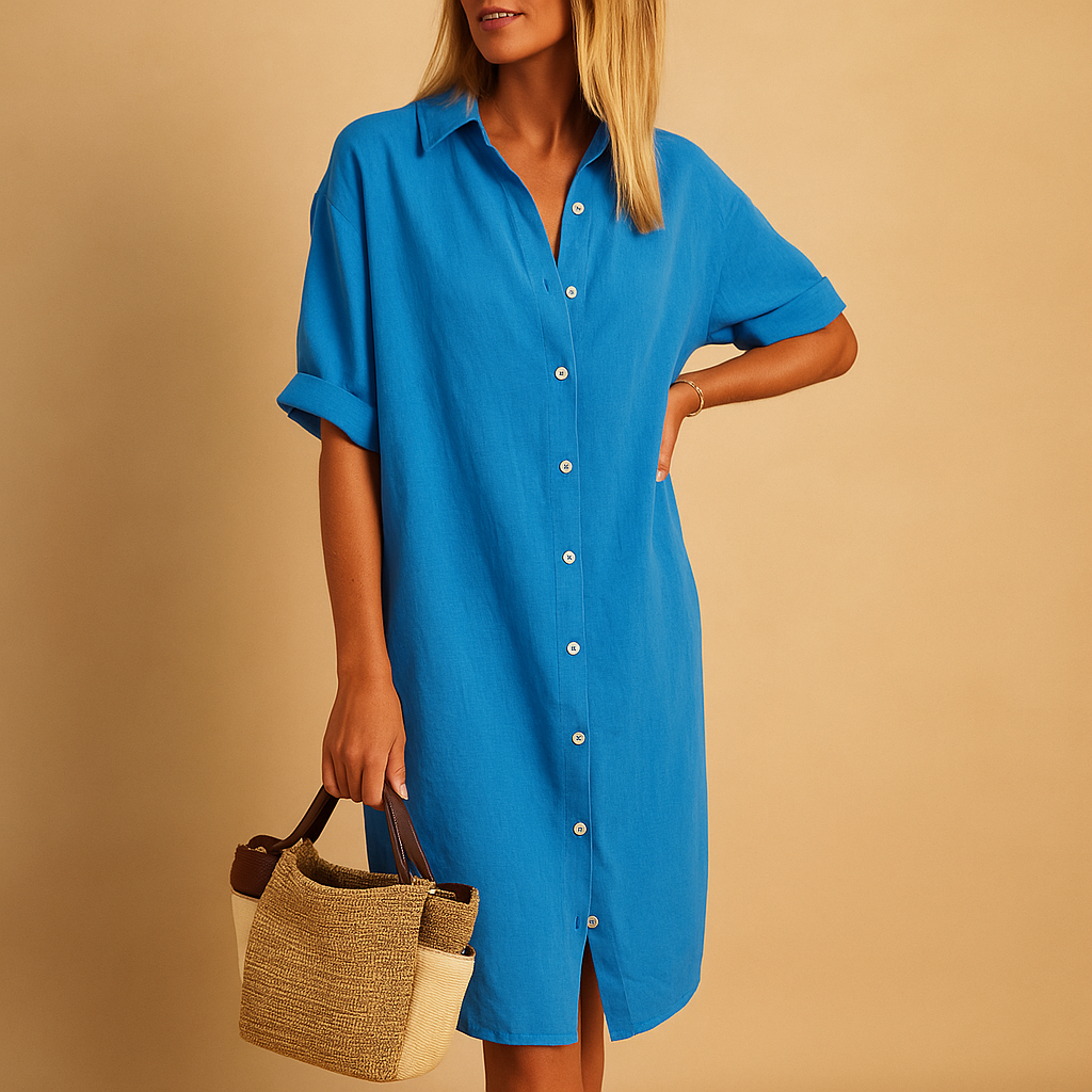 Long shirt dress with short sleeves for women.