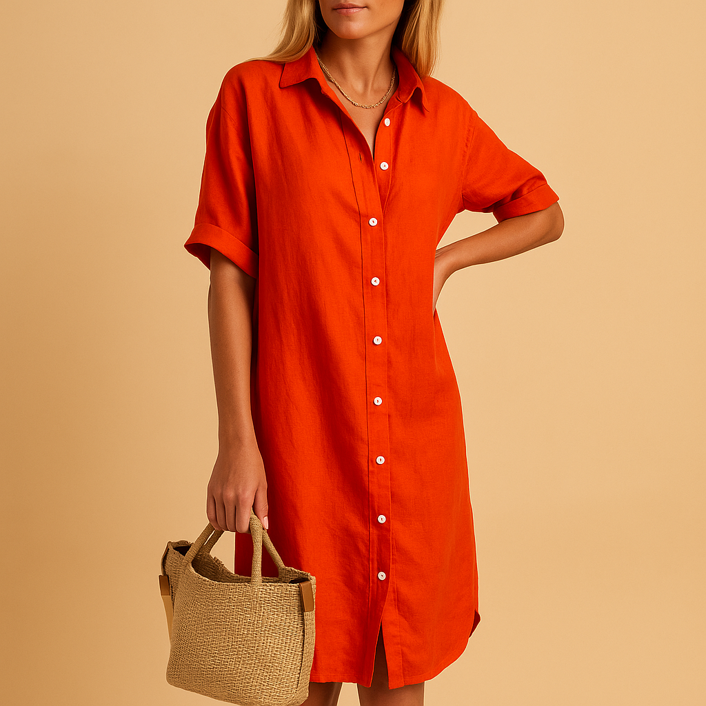 Long shirt dress with short sleeves for women.