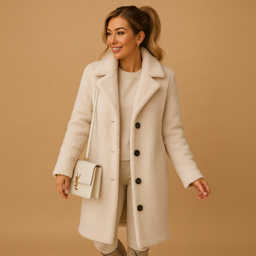 Long teddy coat in beige for women