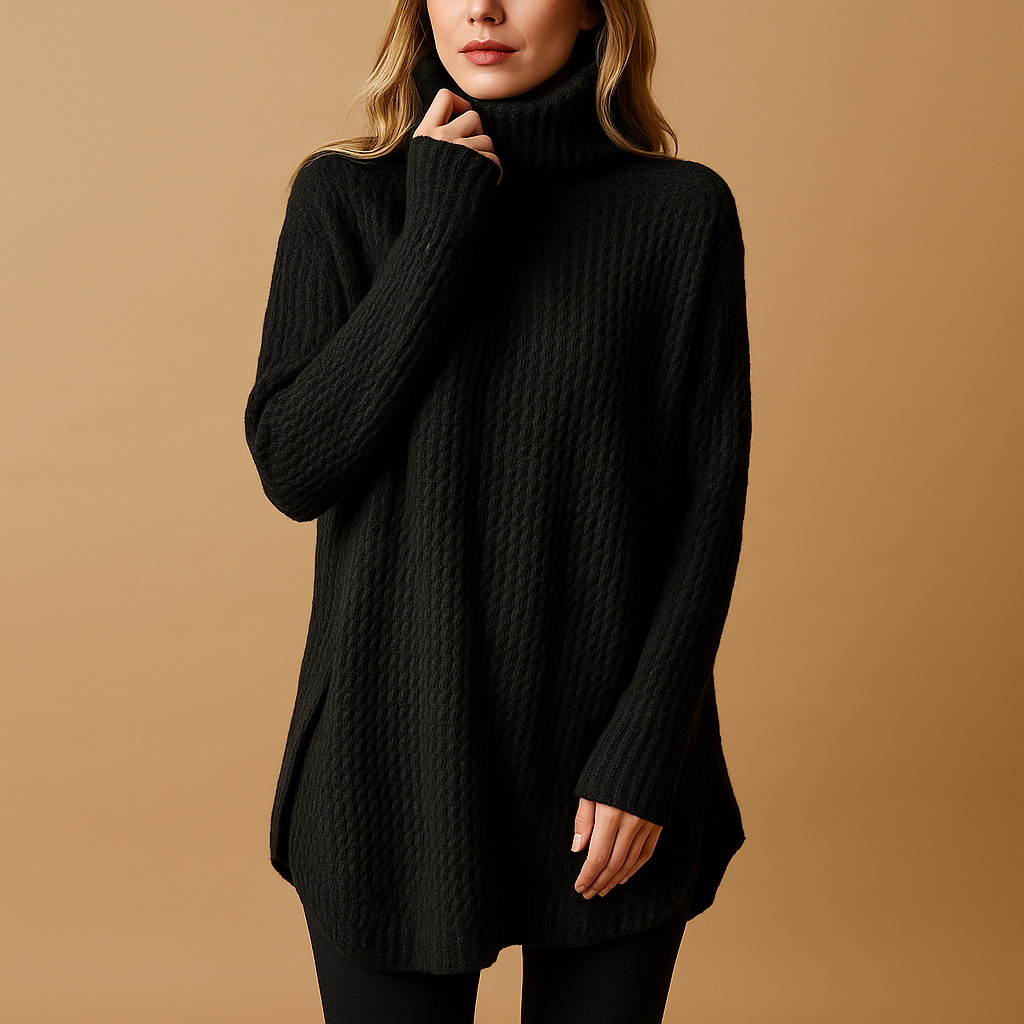 Long warm sweater with print for women.