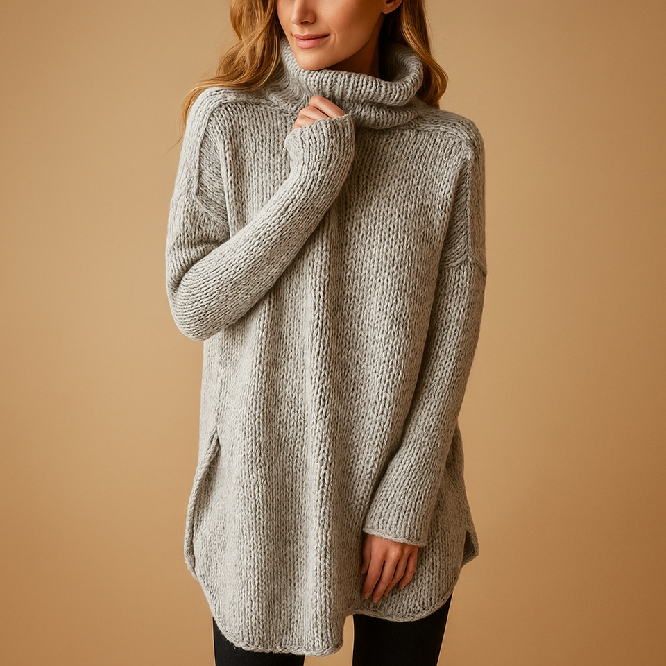 Long warm sweater with print for women.
