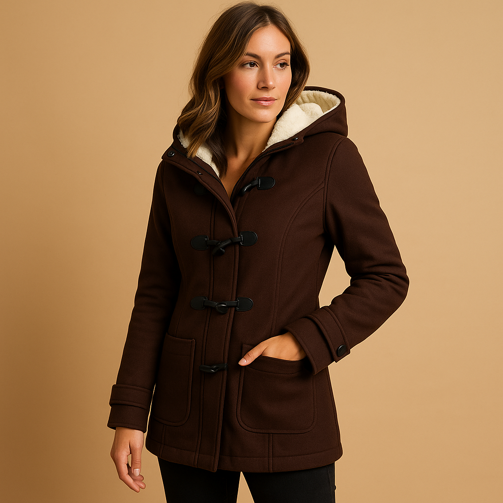 Long winter coat with hood for women