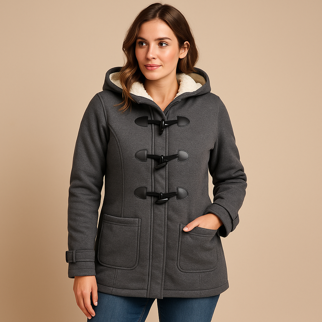 Long winter coat with hood for women