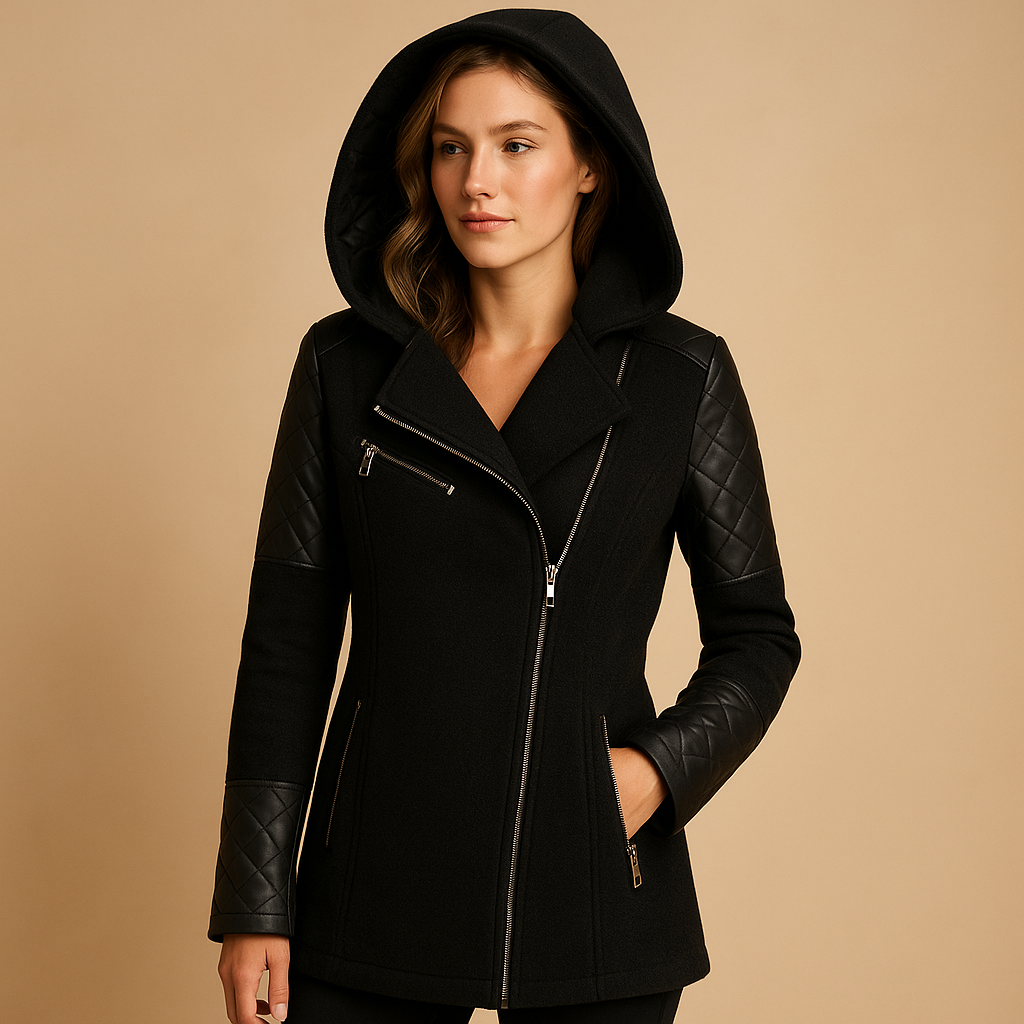 Long winter coat with hood for women