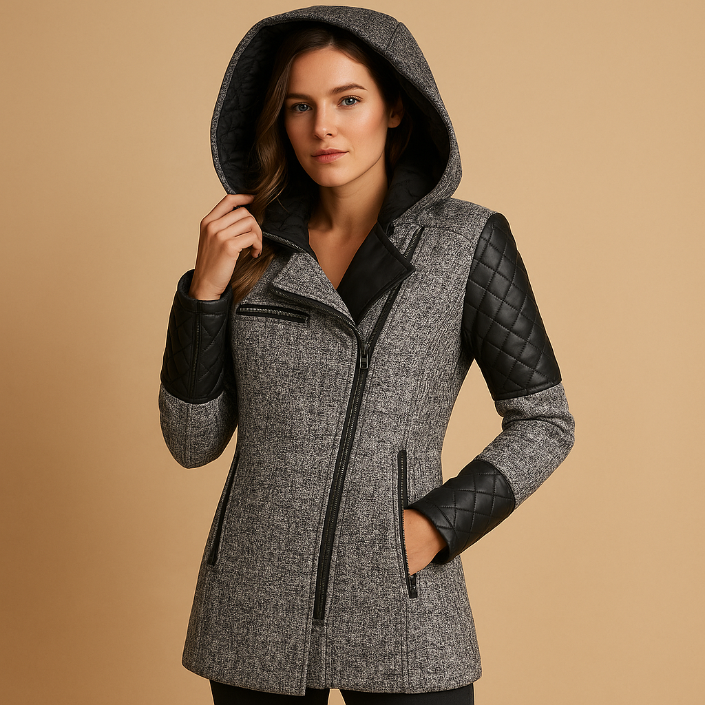 Long winter coat with hood for women
