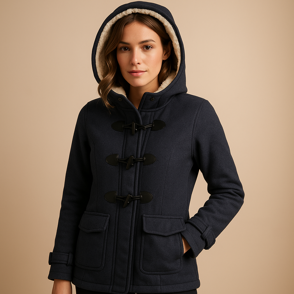 Long winter coat with hood for women