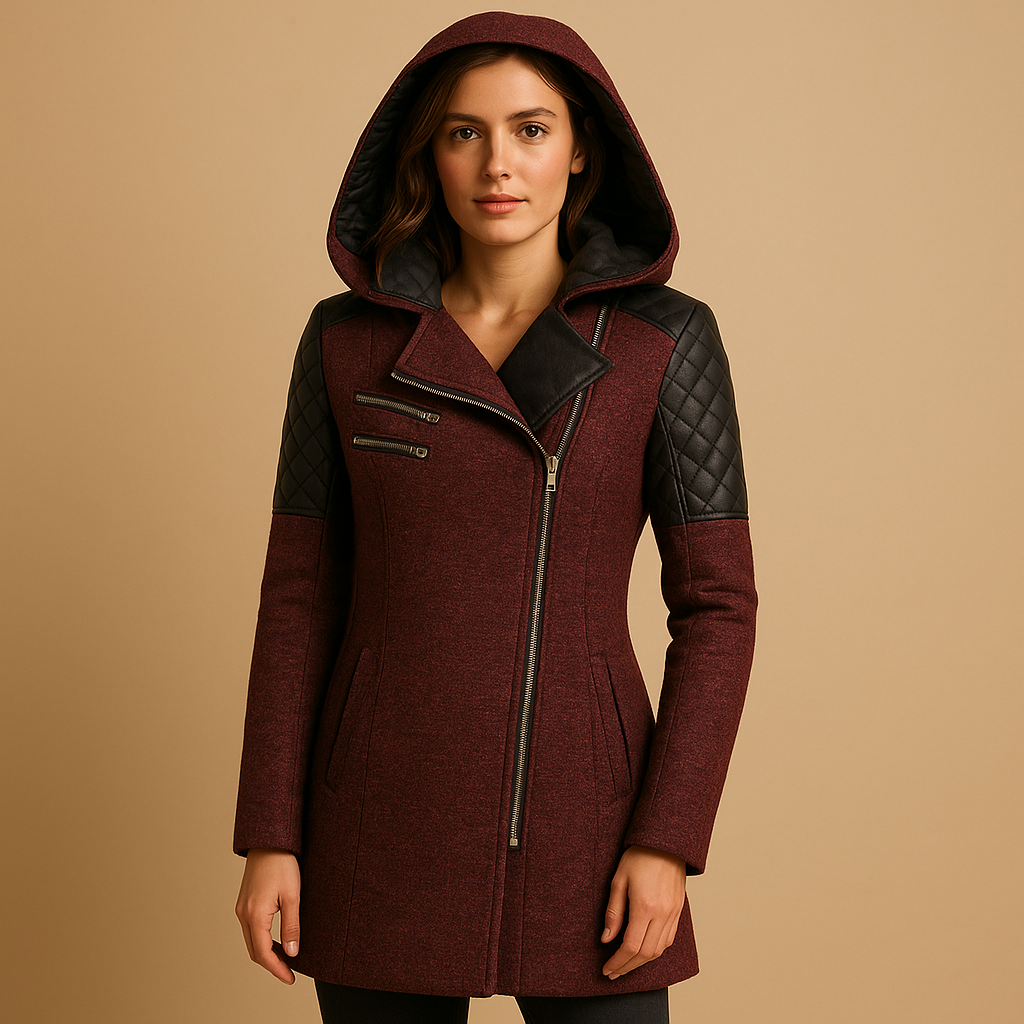 Long winter coat with hood for women