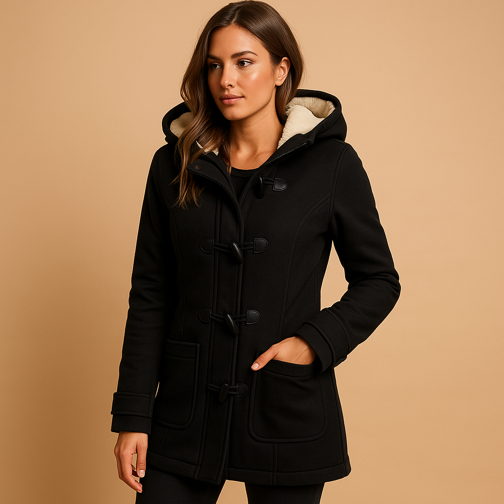 Long winter coat with hood for women