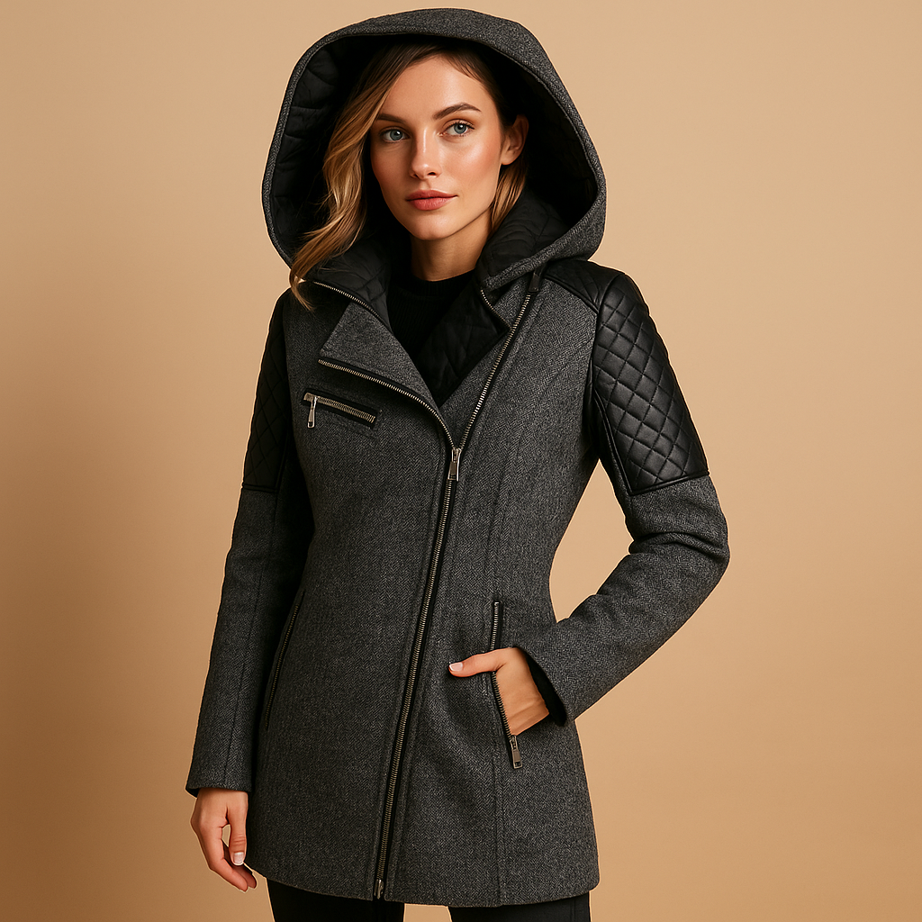 Long winter coat with hood for women