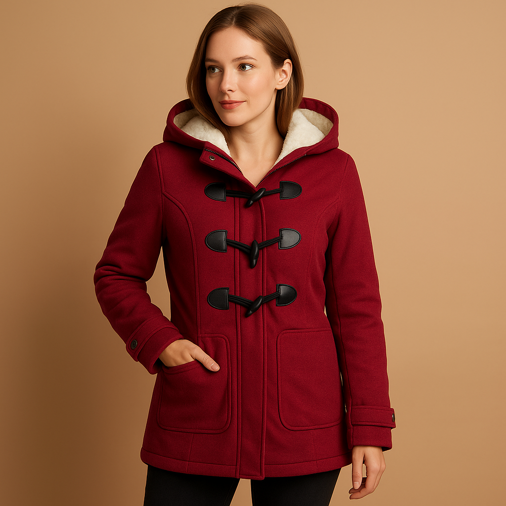 Long winter coat with hood for women