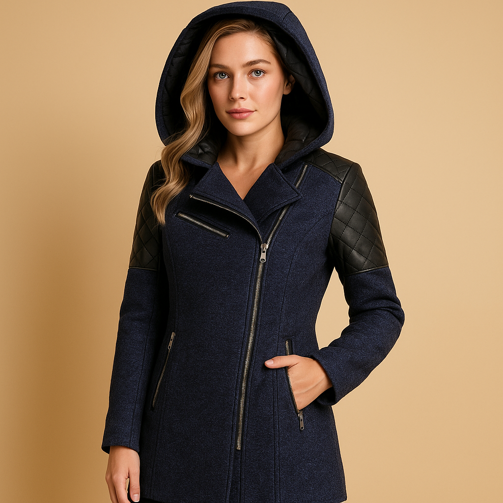 Long winter coat with hood for women