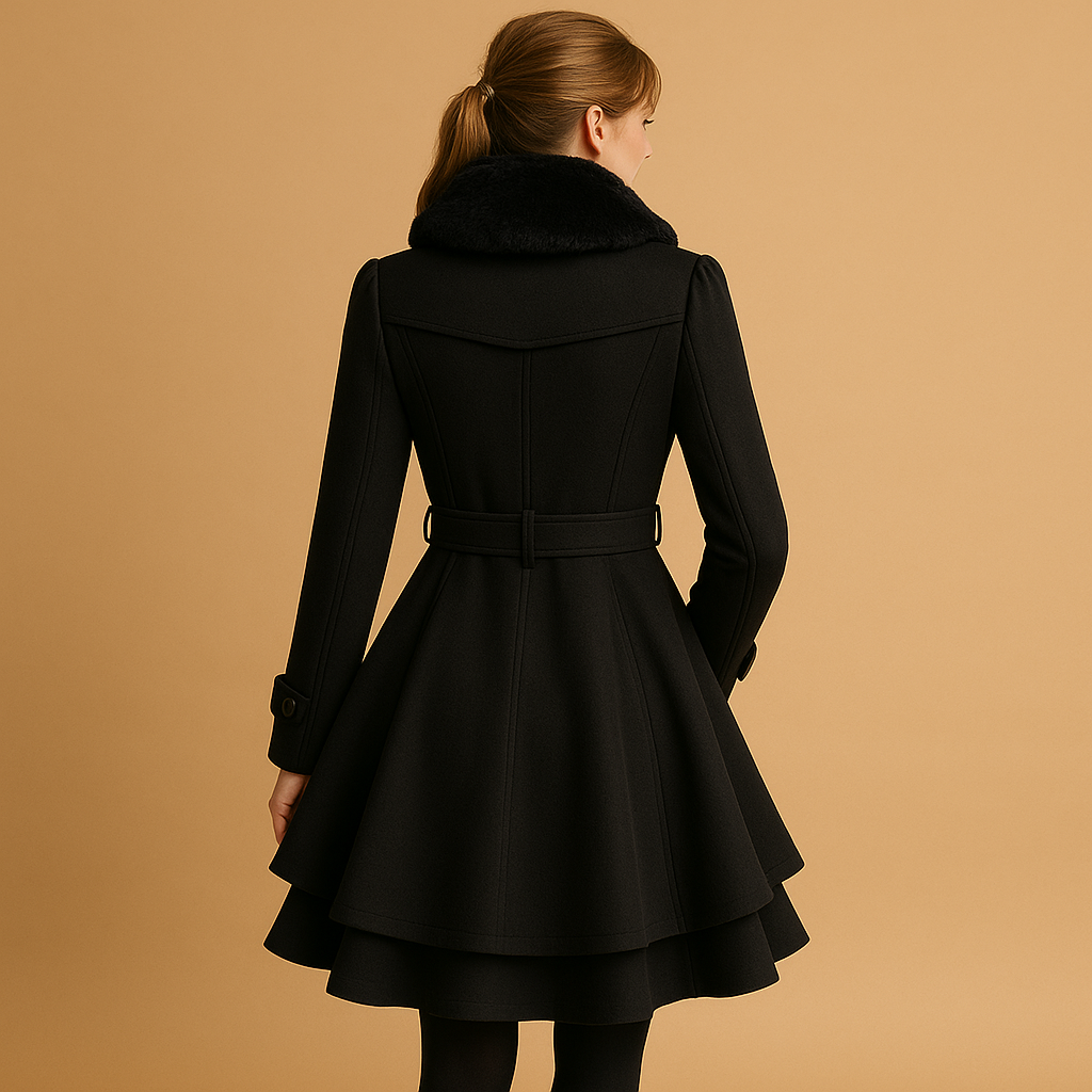 Long winter coat with faux fur collar for women