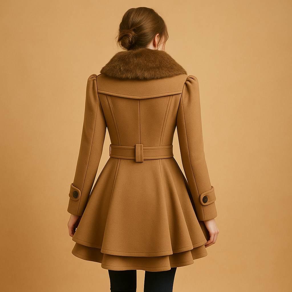 Long winter coat with faux fur collar for women