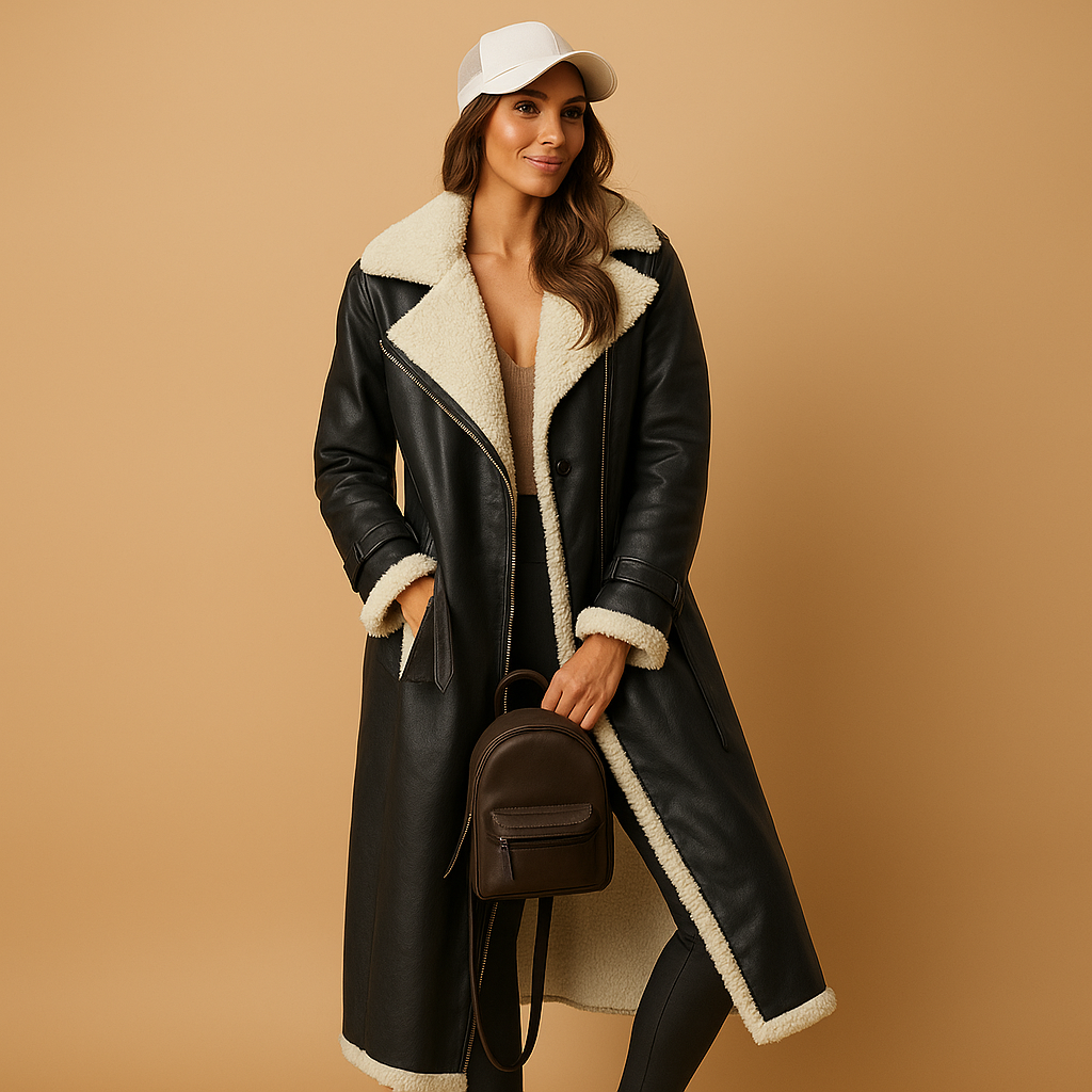 Long cashmere winter coat with lapel collar for women